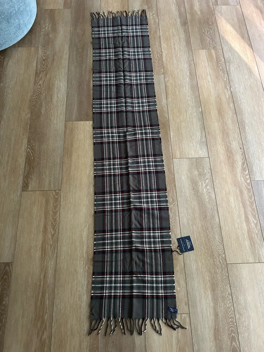 Faribault Stewart Plaid Pewter Scarf - Fine Merino Wool